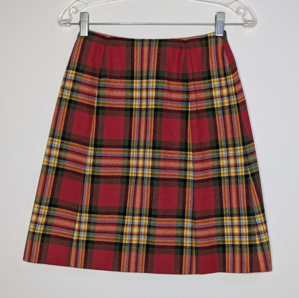 Vintage Pendleton Red Green Yellow Plaid Wool Skirt 8